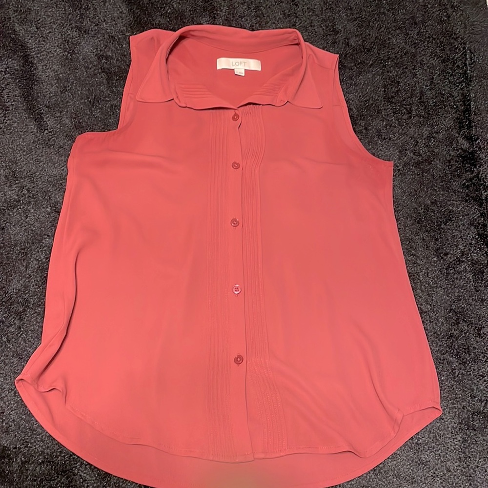 Loft - Sleeveless Collared Button Up Blouse - Small